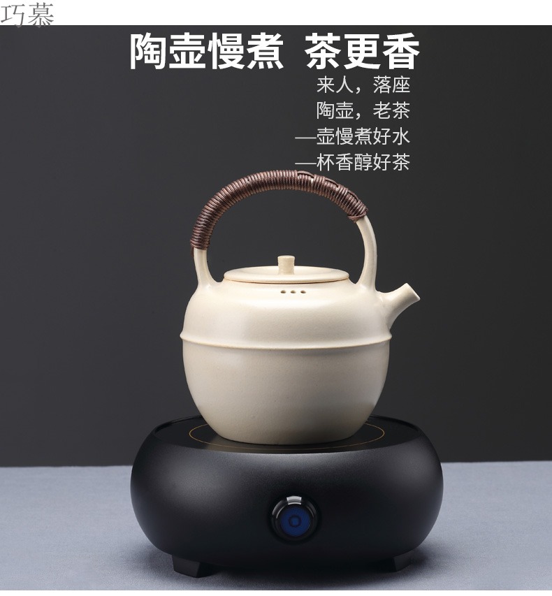 Qiao mu jingdezhen TaoMingTang plant ash glazed pottery pot of boiled tea creative large girder pot kettle white clay