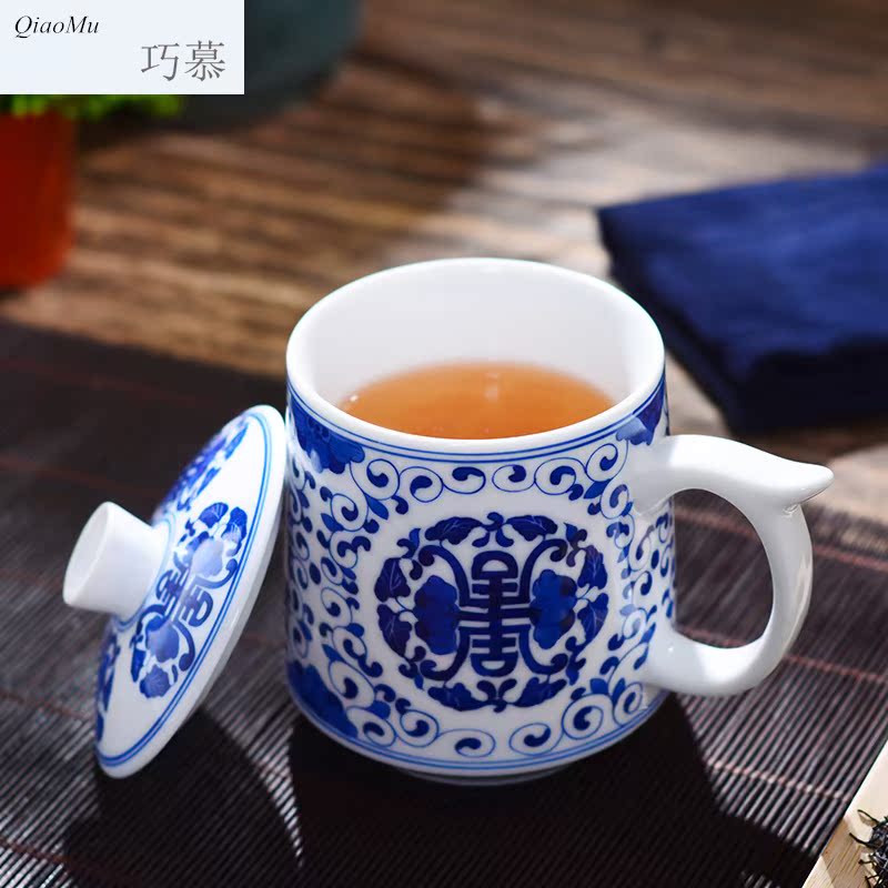 Qiao mu jingdezhen ceramic cups with cover home under the glaze color tea cup glass office gift custom hand - made