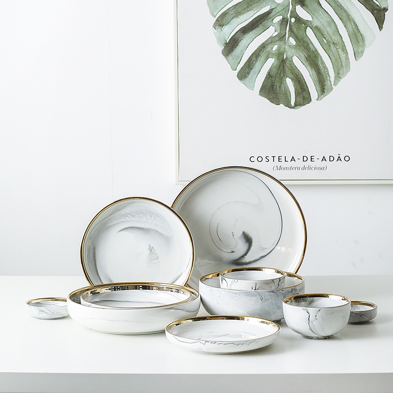Qiao mu MLJ marble up phnom penh household utensils soup bowl rainbow such use ceramic rice bowl dishes suit the salad bowl
