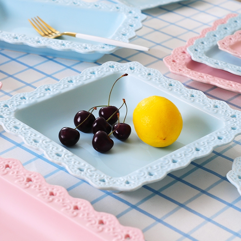 Qiao mu square ceramic hollow out creative Japanese steak dish western - style food tableware household food dish plate plate of fruit