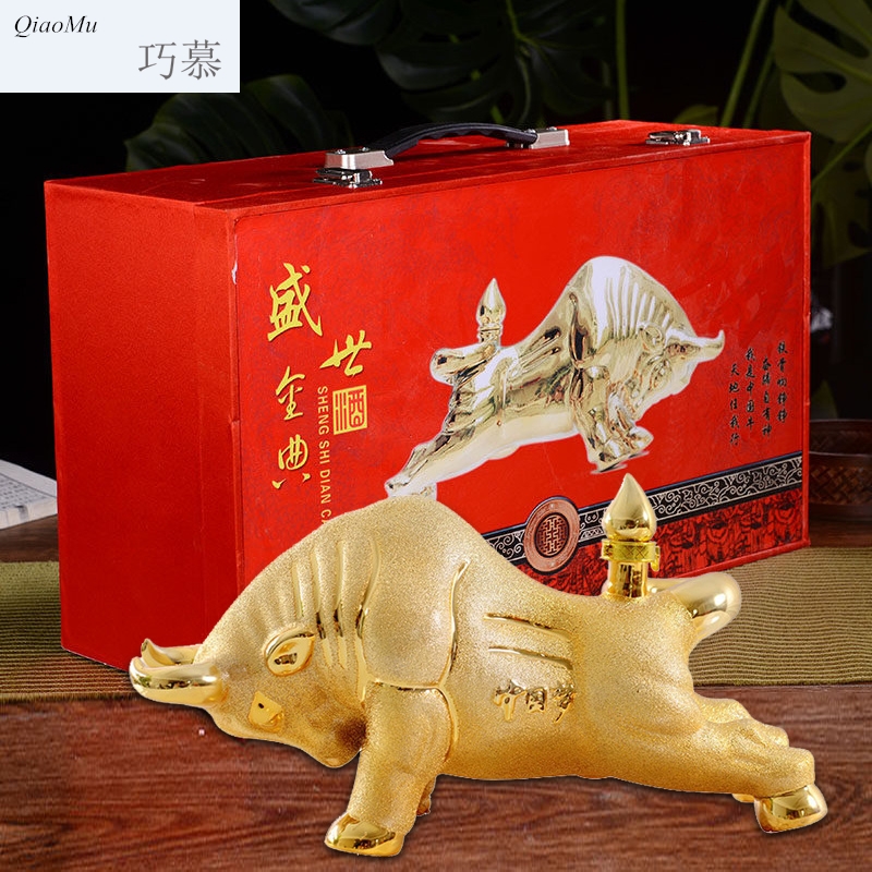 Qiao mu ceramic empty bottles household bullish gold plated white wine flask 5 jins of 5 jins of bottle wine jar