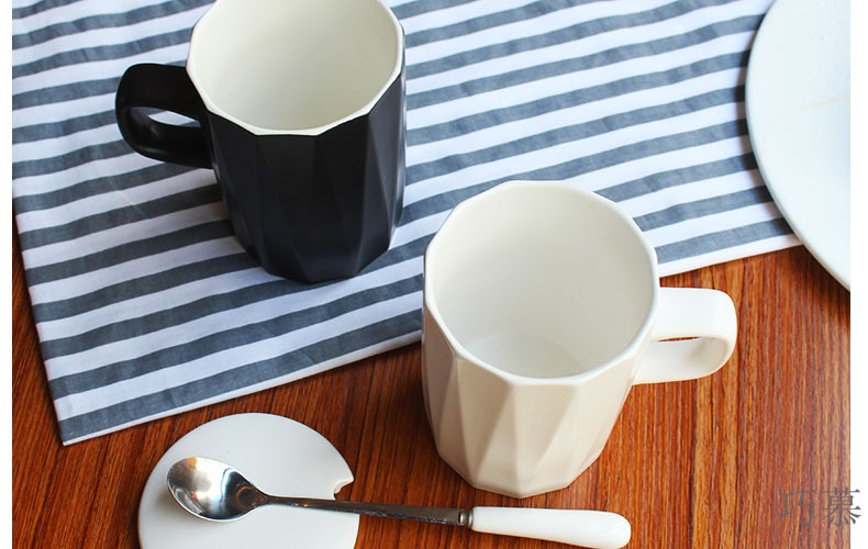 Qiao mu ins Nordic contracted ceramic mark cup, coffee cup with cover spoon couples home office men and to ultimately responds