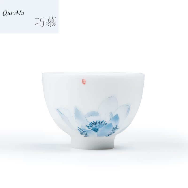 Qiao mu CMJ dehua suet white jade porcelain teacup up large - sized ceramic sample tea cup pastel personal master