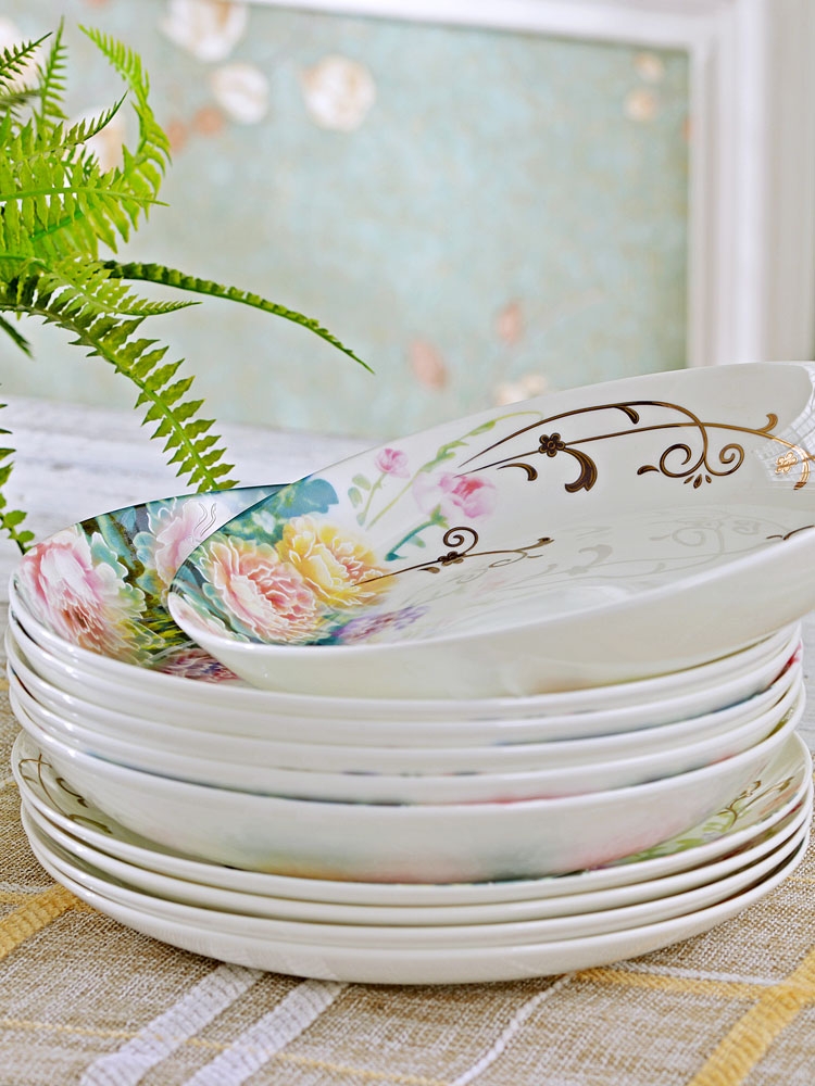 Qiao mu jingdezhen ceramic tableware dishes suit household use plate combination contracted Korean ceramic bowl chopsticks