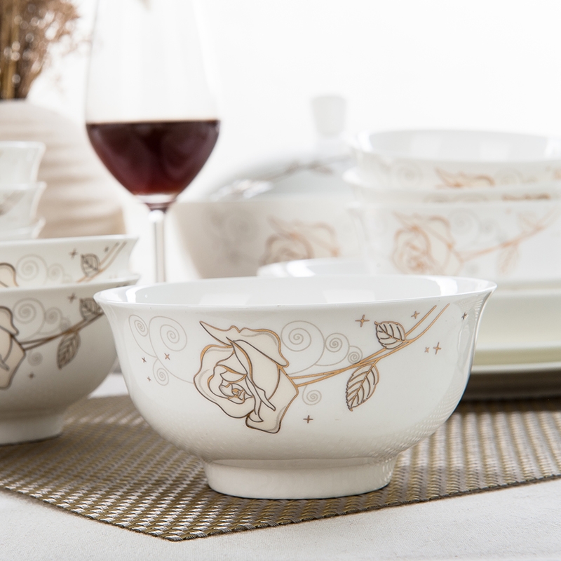 Qiao mu ipads China gold rose ipads bowls plates spoon, free collocation with microwave golden bowl basin ceramic tableware