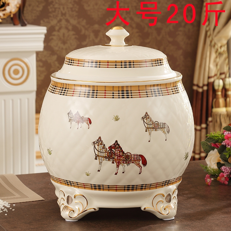 Qiao mu European ceramic barrel ricer box with a cover on storage bins moistureproof bug 10 jins 20 jins kitchen oil cylinder storage tank capacity