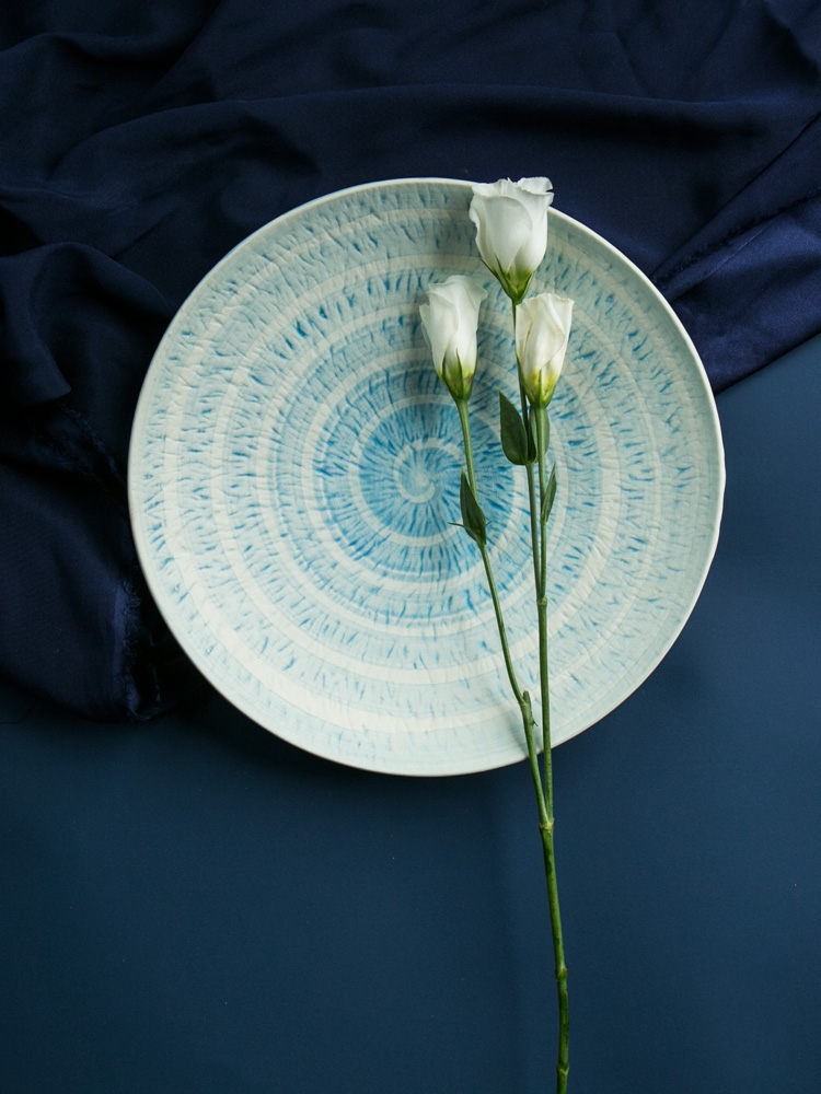Qiao mu DY ceramic blue wave son rounded square chassis of kitchen utensils household food dish plate western food steak dish plates