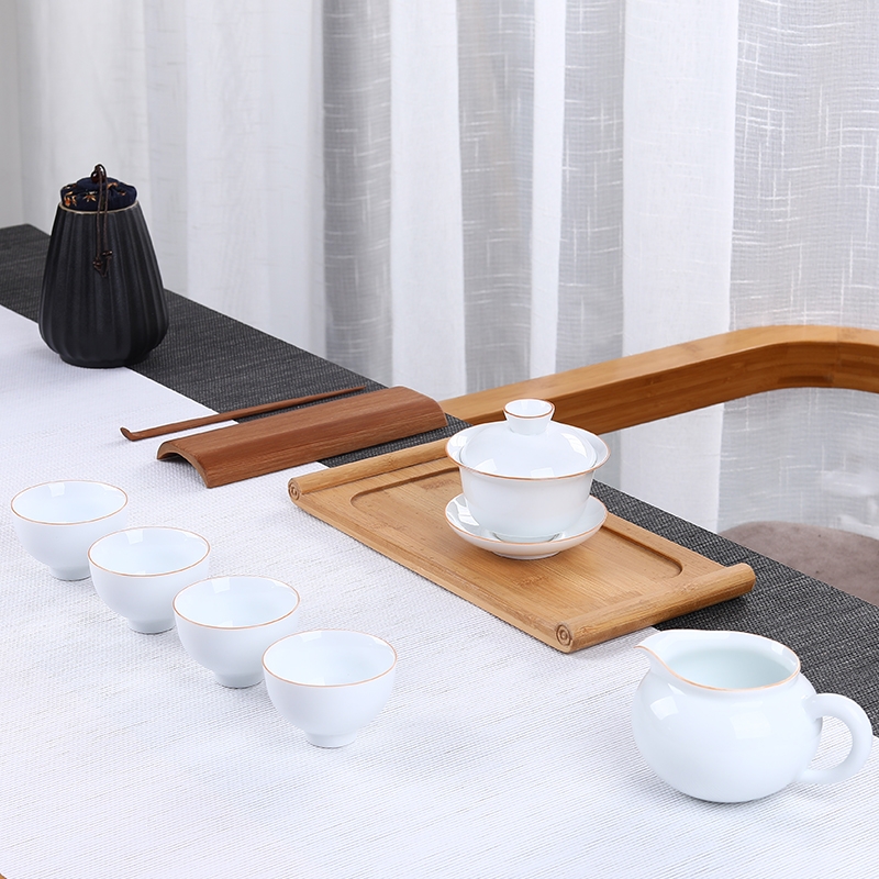 Qiao mu white porcelain tureen kung fu tea tureen large ceramic cup sweet white porcelain glaze three bowl to bowl
