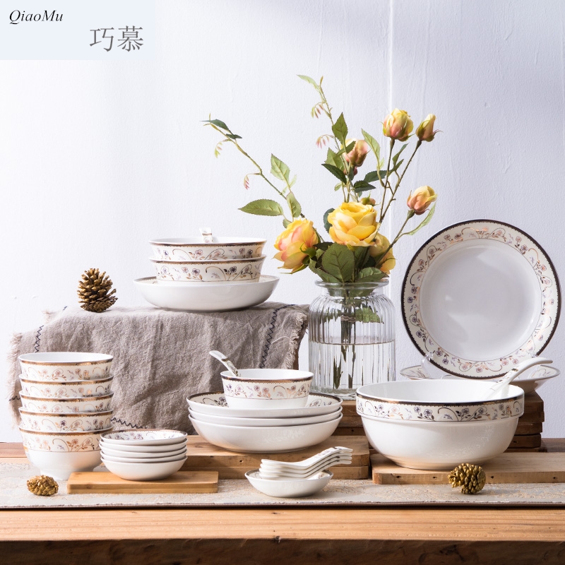 Qiao mu home plate European ceramic plate set four simple combination of Chinese style food dish FanPan tableware