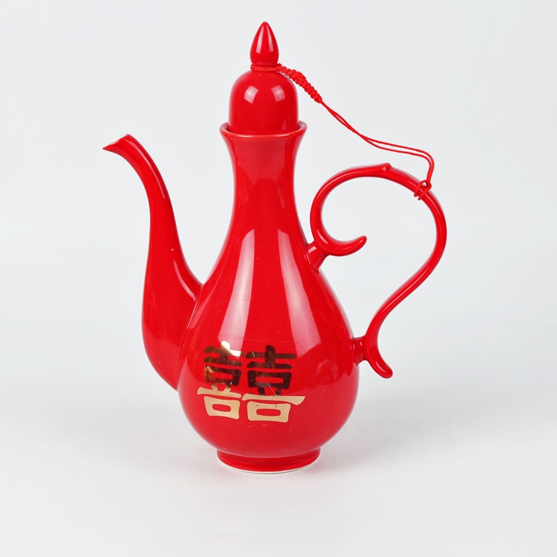 Qiao MuShuangXi wedding red wedding toast pot portion of household ceramic wine liquor cup wine wine decanters