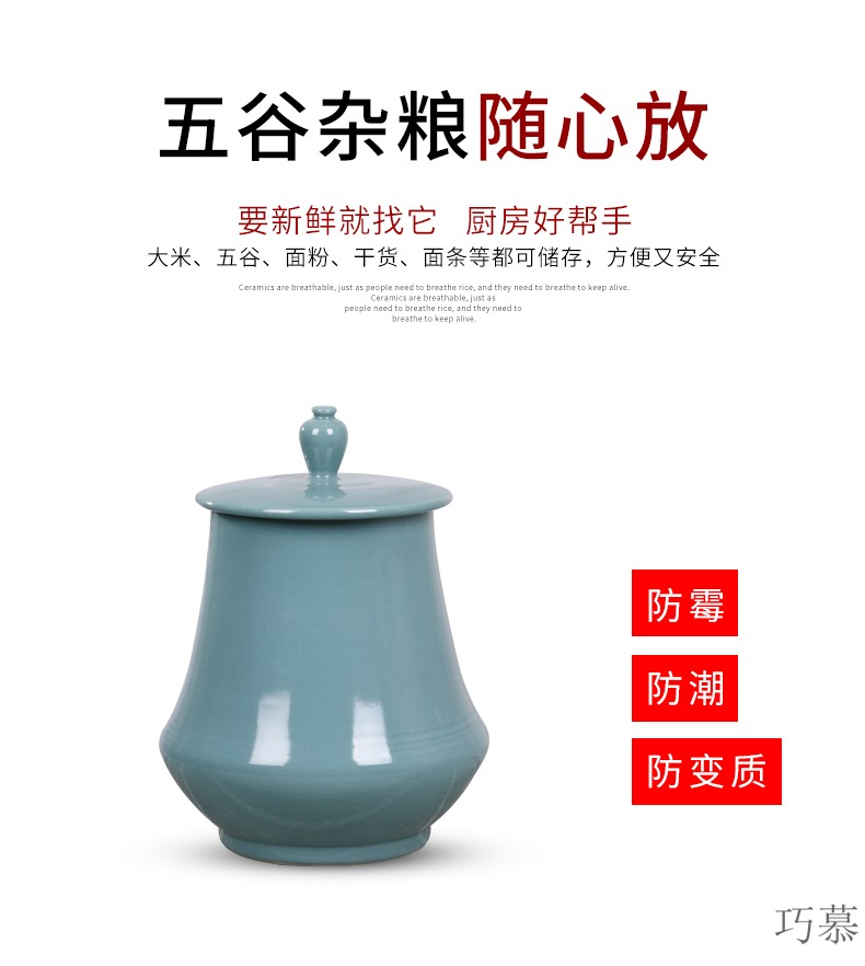 Qiao mu ceramics with cover barrel 20 jins of jingdezhen domestic large capacity storage tanks containing insect - resistant moistureproof flour boxes