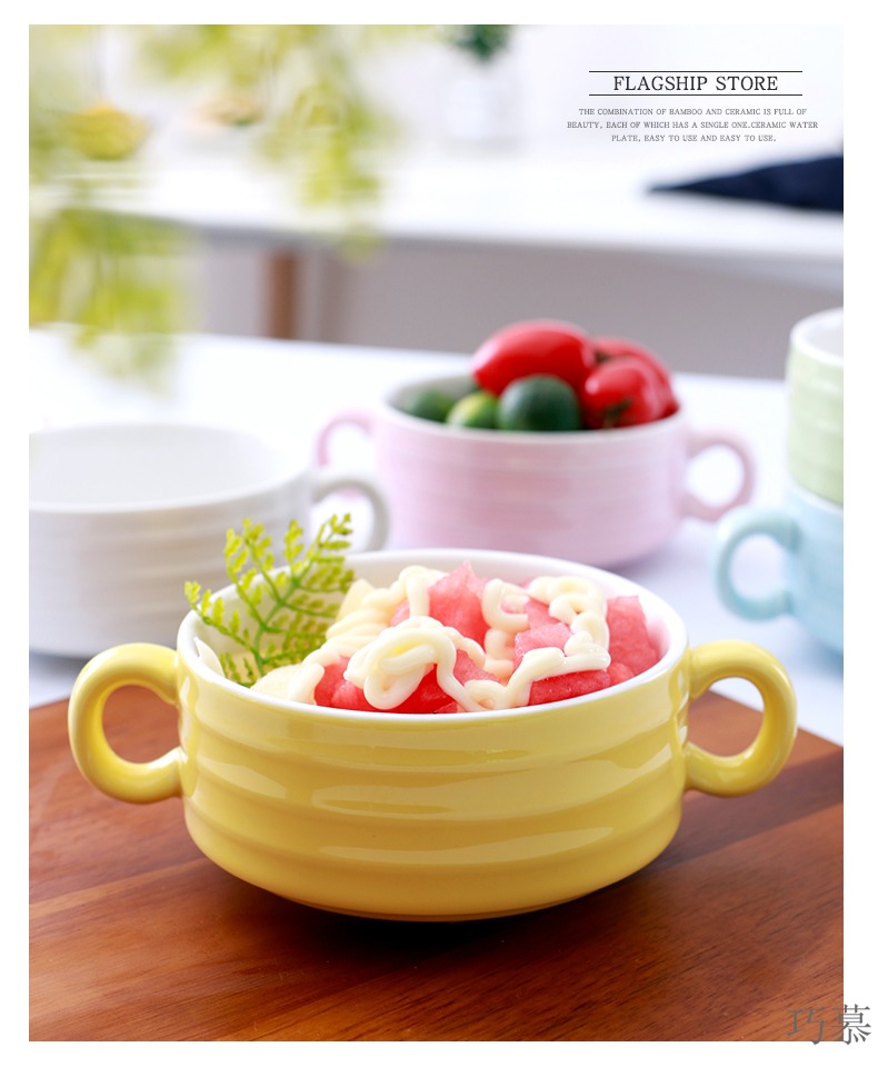 Qiao mu WLS ceramic ears household bowls bowl bowl bowl large baby breakfast cereal bowl of Japanese