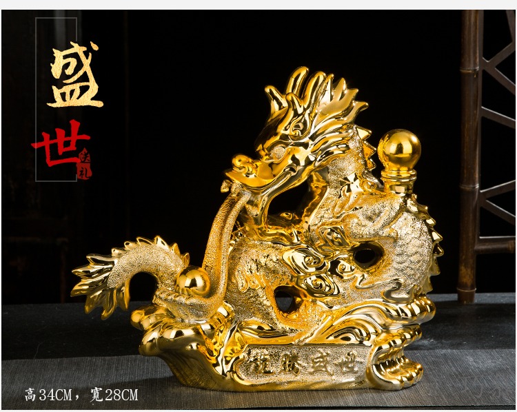 Qiao mu 5 jins of jingdezhen ceramics grinding golden dragon bottle furnishing articles of handicraft empty wine bottle individuality creative sail