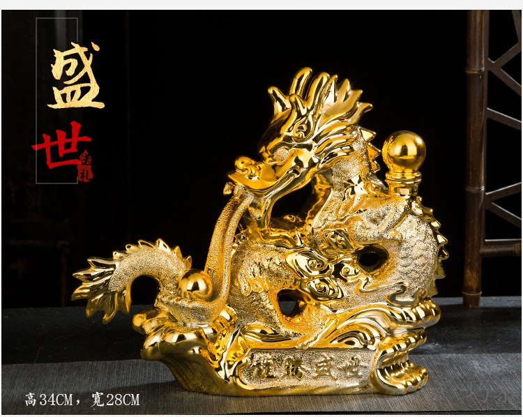 Qiao mu 5 jins of jingdezhen ceramics grinding golden dragon bottle furnishing articles of handicraft empty wine bottle individuality creative sail