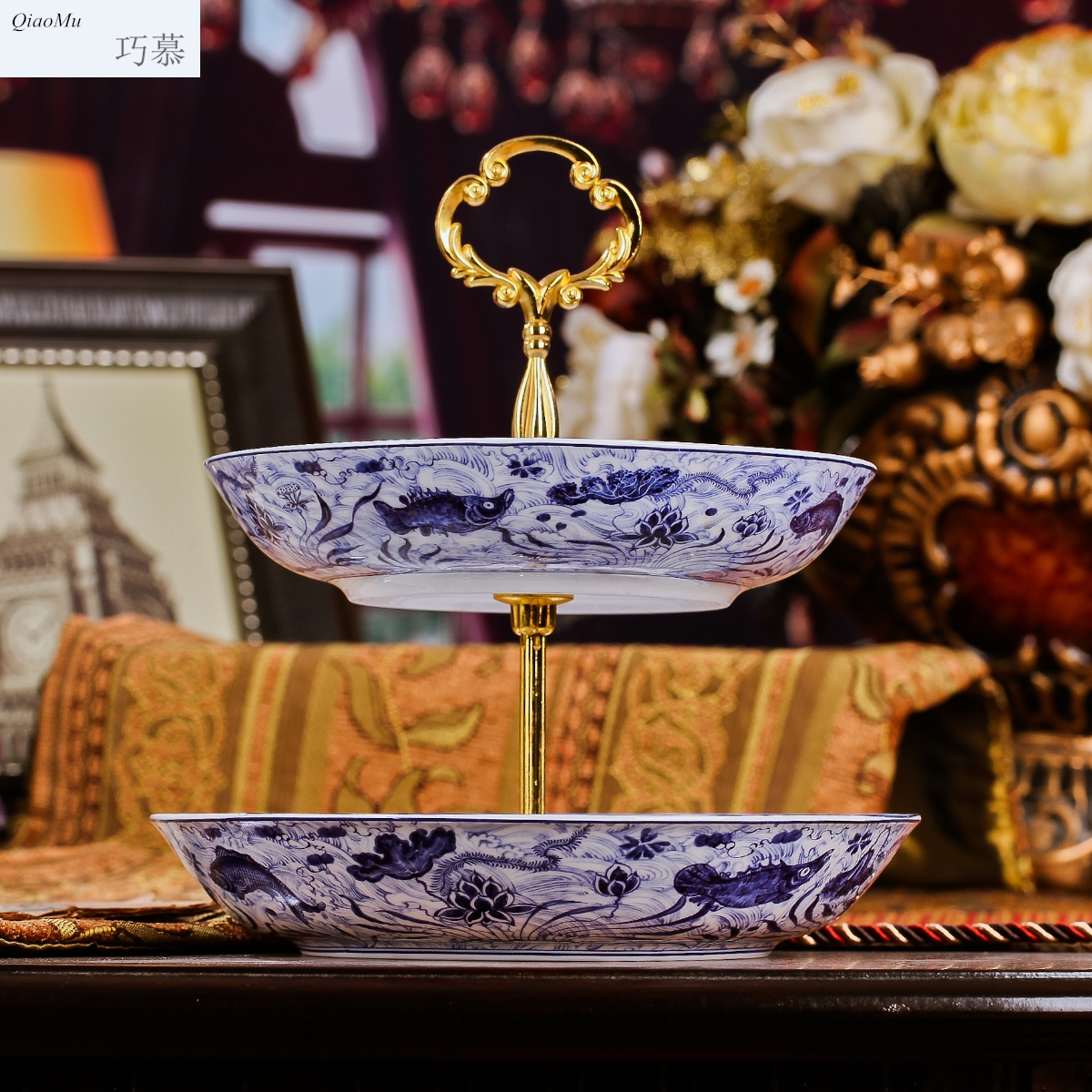 Qiao mu jingdezhen ceramic fruit bowl English afternoon tea sugar disc ceramic tableware snack plate
