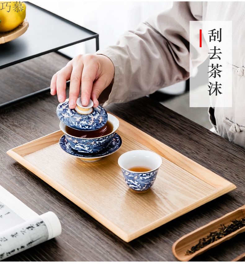 Qiao mu of jingdezhen blue and white porcelain tea tureen large for ceramic kung fu tea set three to toast bowl bowl is not hot