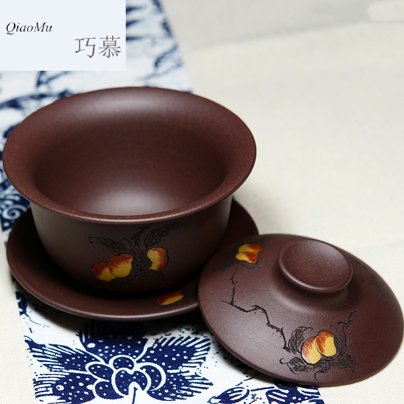 Qiao mu QD yixing purple sand cup tureen hospitality kunfu tea sample tea cup three only a cup of tea made purple clay peach
