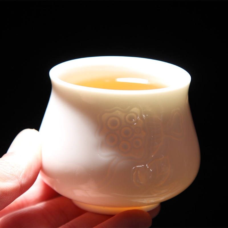 Qiao mu dehua white porcelain kung fu tea cup sample tea cup masters cup large jade porcelain tea bowl of black people