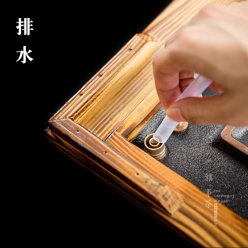 Qiao mu YWT rectangle big household drainage ground tea storage container wood base ceramic tea tea saucer