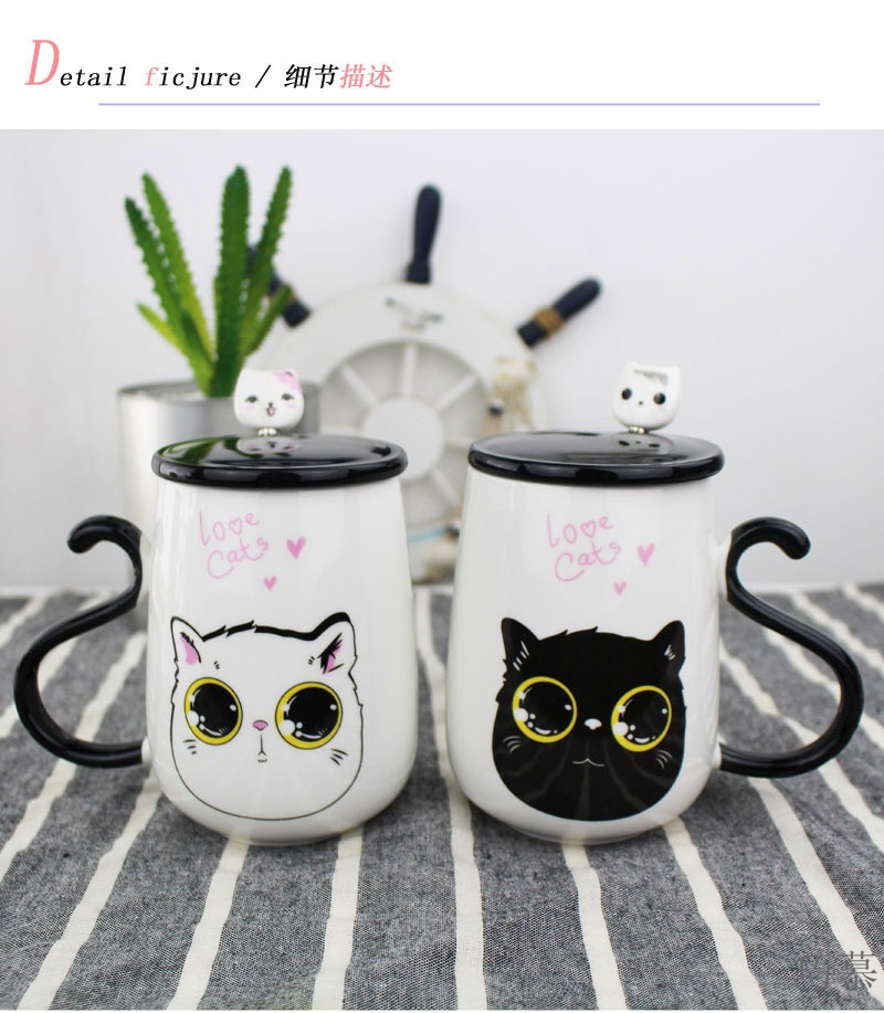 Qiao mu cup one creative express cat ceramic keller with spoon, contracted move office of milk