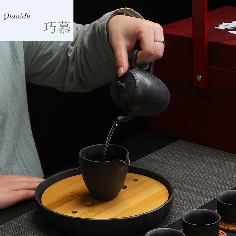 Qiao MuYin pot dry mercifully suit of black spot zen tea tea tray was kung fu tea set ceramic cups of a complete set of gift box