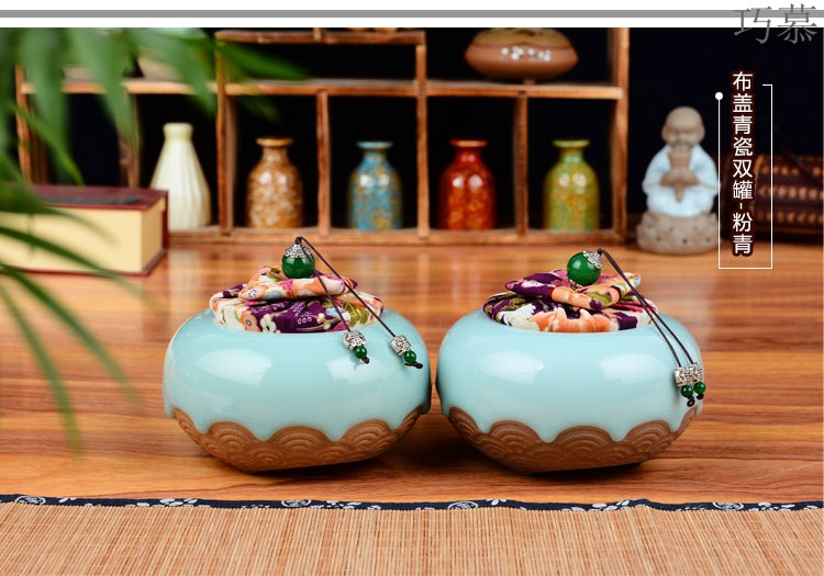 Qiao mu brother ceramic tea pot celadon up with ice to crack the custom seal storage cloth cover puer tea gift box packing