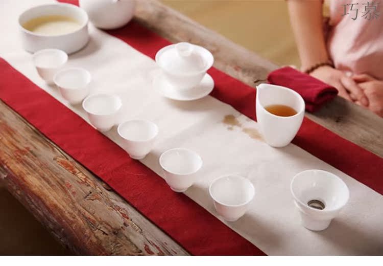 Qiao mu white porcelain kung fu tea set Japanese contracted white tureen the teapot tea cups of a complete set of household gift tea set