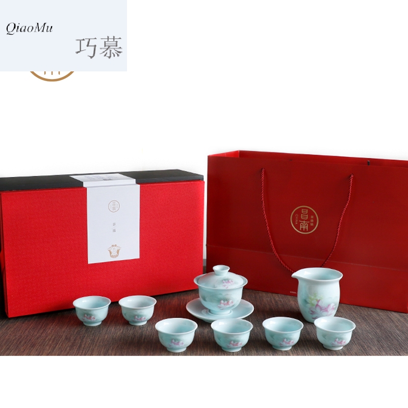 Qiao mu CNT jade porcelain kung fu tea set of jingdezhen ceramic eight the tureen tea home office suits for