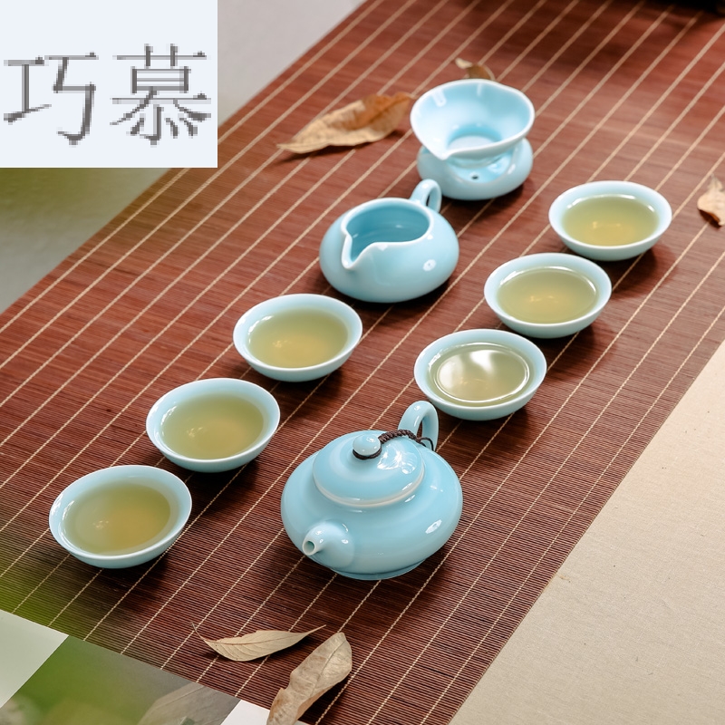 Qiao mu Japanese contracted ceramic kung fu tea set suits for health celadon tea teapot tea cups celadon household