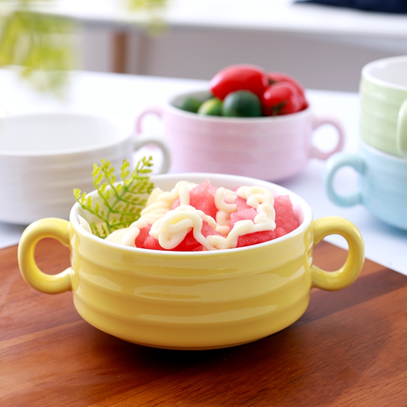 Qiao mu WLS ceramic ears household bowls bowl bowl bowl large baby breakfast cereal bowl of Japanese