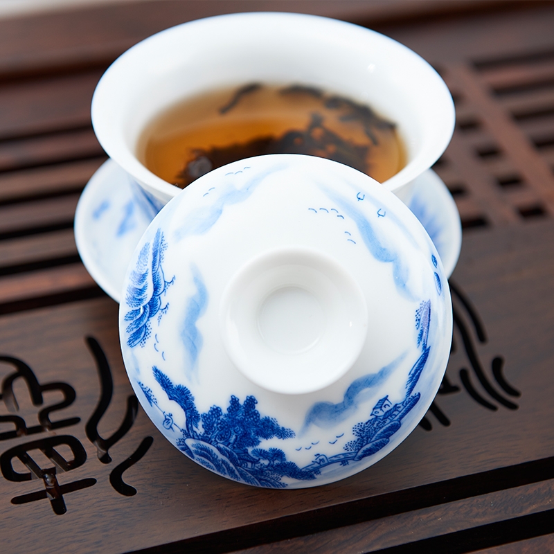 Longed for only three tureen tea cup large restoring ancient ways opportunely jingdezhen porcelain tea tureen hand - made of blue and white porcelain bowl
