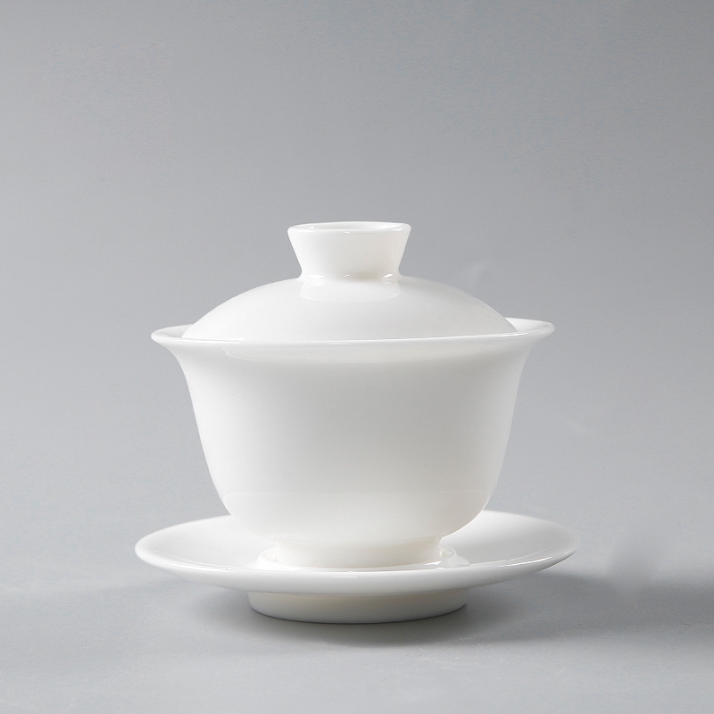 Qiao mu dehua white porcelain tureen kung fu tea cup only three bowls of household hand grasp the make tea pot of jade porcelain ceramic trumpet