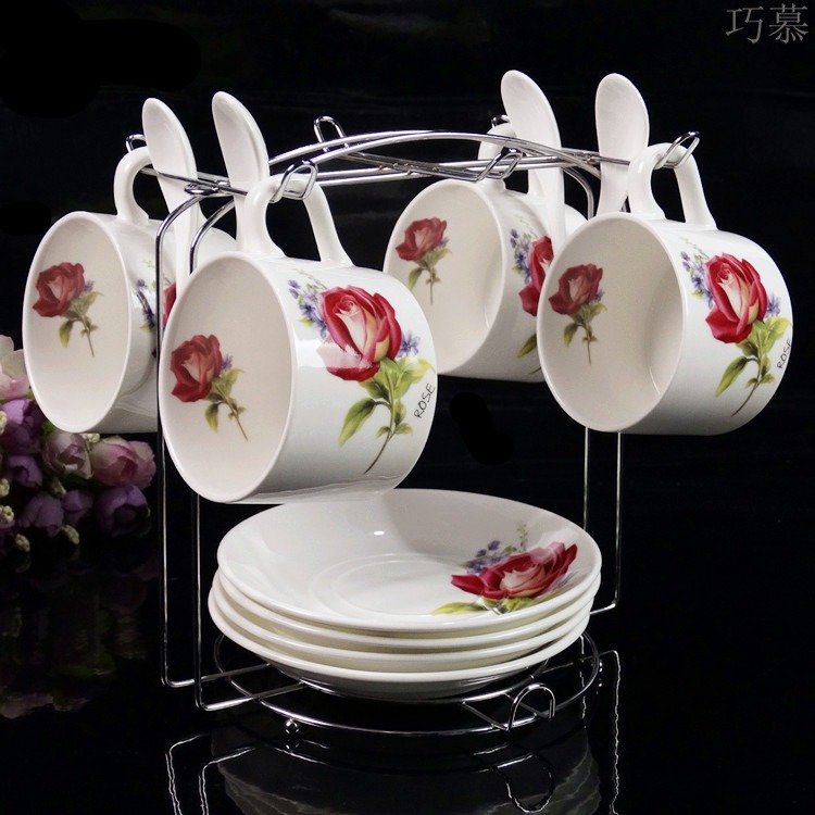 Qiao mu European ceramic coffee cup sets of high - grade up phnom penh creative four - piece spoon with ipads China coffee cups and saucers