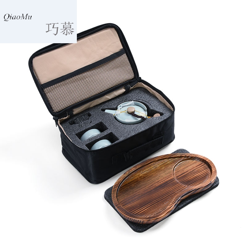 Qiao travel for up fine tea sets portable your porcelain office set a pot of two cups of solid wood tray