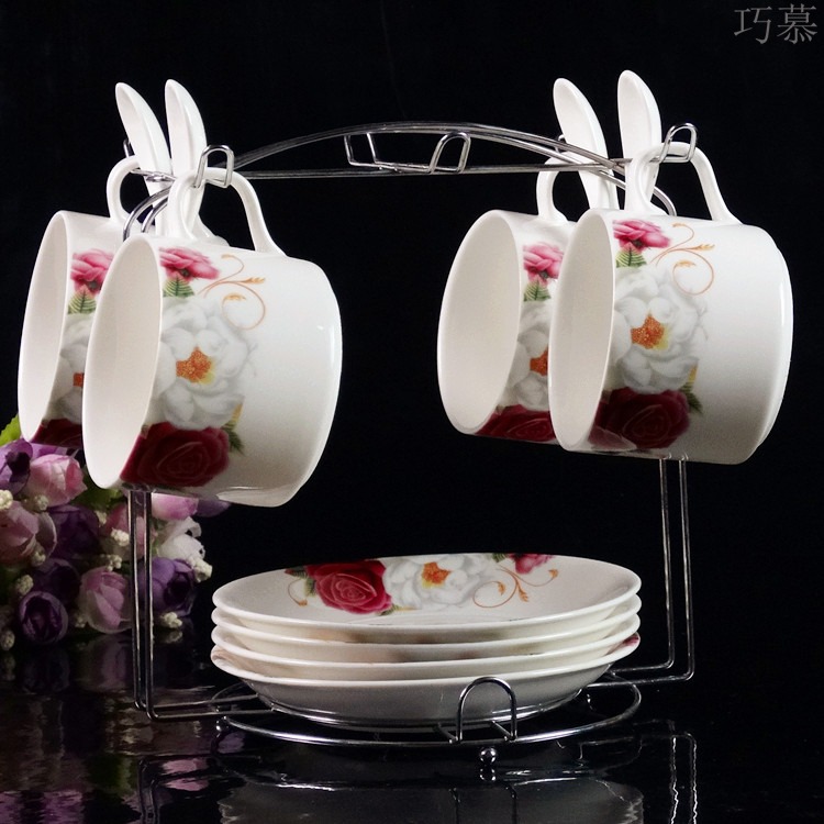 Qiao mu European ceramic coffee cup sets of high - grade up phnom penh creative four - piece spoon with ipads China coffee cups and saucers