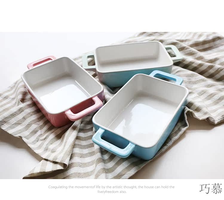 Qiao mu candy color ceramic ears rectangle baking bowl baking pan baked FanPan pasta dish oven tray