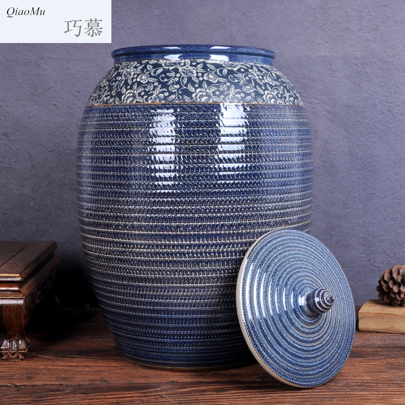 Qiao mu jingdezhen ceramic barrel ricer box bucket storage jar airtight jar of oil cylinder pickles pickled meat cylinder tank water altar