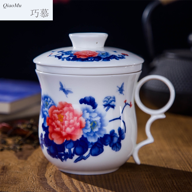 Qiao mu office of jingdezhen ceramic cup with cover tea cup of individual single CPU business meetings