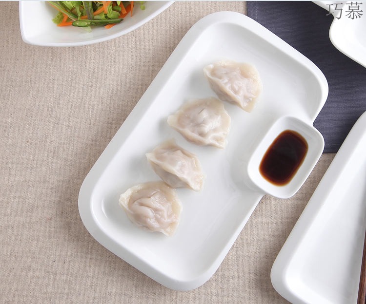 Qiao mu dumpling dish creative pure white ceramic plate snack dish fish sauce, household tableware with Japanese adults