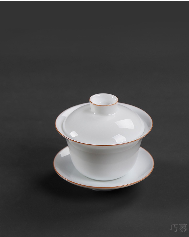 Sweet white jade qiao mu PMZ dehua porcelain ceramic kung fu tea tea tureen lid only three tureen finger size