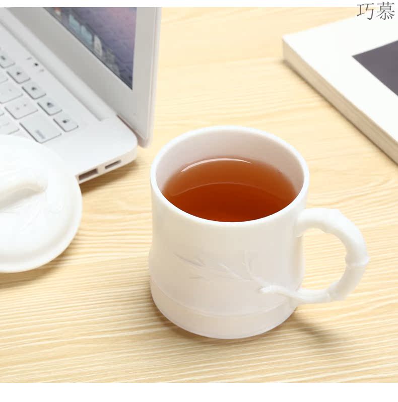 Qiao mu high - grade white porcelain cup with cover office meeting men make tea mugs giving couples getting glass cup