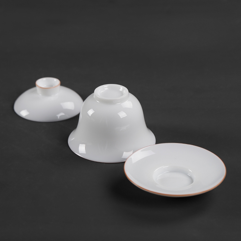 Sweet white jade qiao mu PMZ dehua porcelain ceramic kung fu tea tea tureen lid only three tureen finger size
