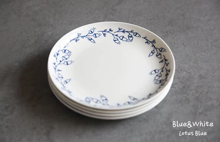 Qiao mu LH household blue and white 7 inch high rural wind ipads porcelain dessert plate pastry disc dried fruit dish cake plate ipads plate