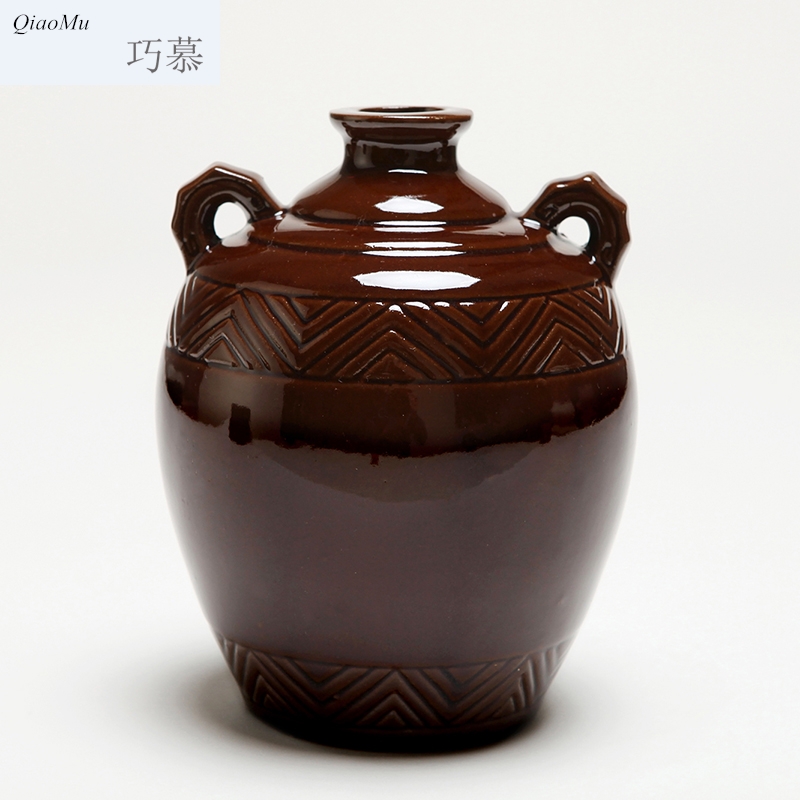 Qiao mu small jar jar of archaize ceramic bottle 2 jins pack a container home empty wine bottle wine words of my ears