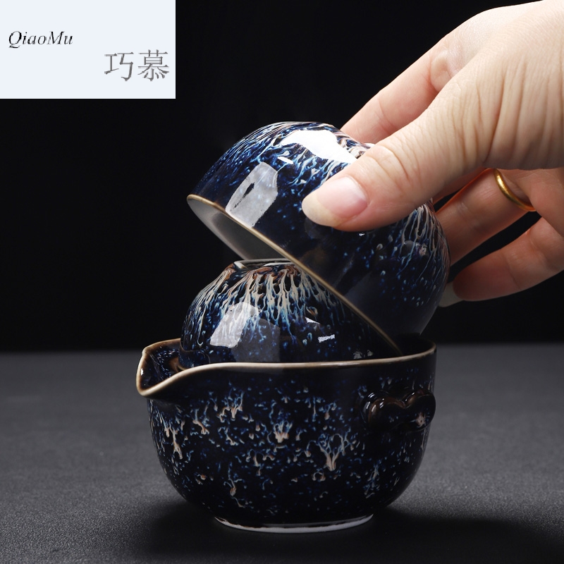 Qiao mu tea set built lamp coppering. As silver cup travel a pot of two cups of tea set home portable ceramic teapot