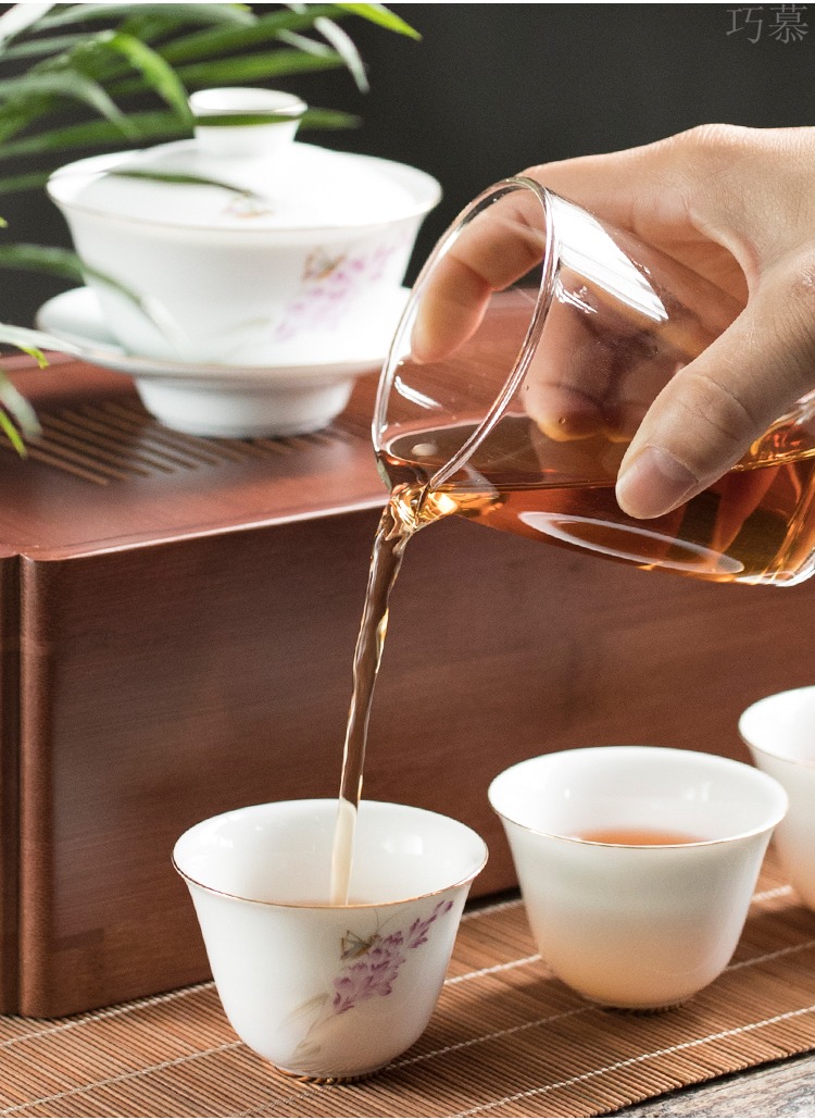 Qiao mu white porcelain bamboo box travel tea set is suing a pot of three to four cups of ceramic tureen hand grasp pot teapot