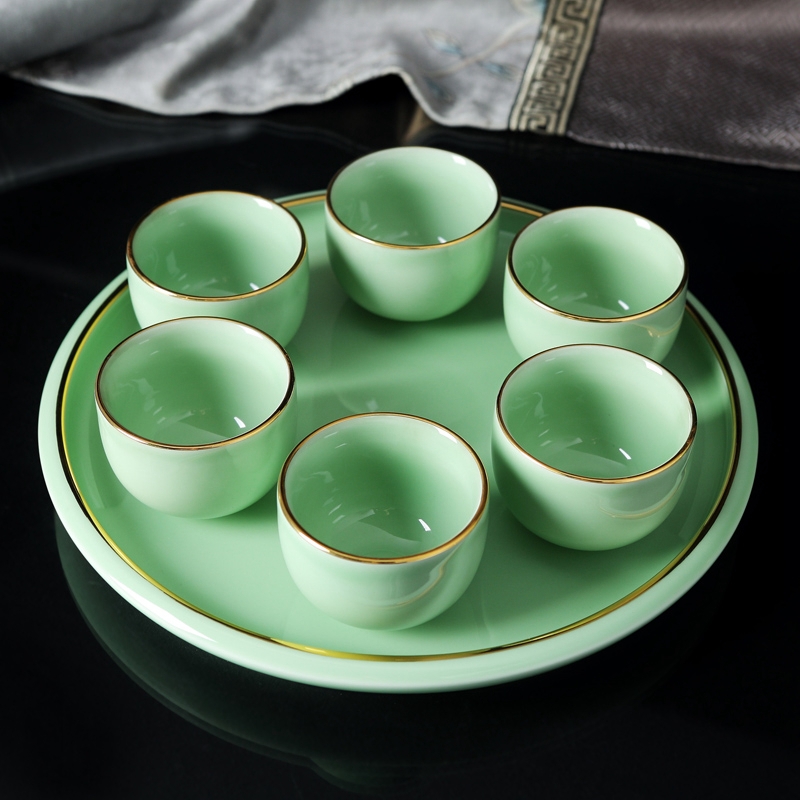 Qiao mu jingdezhen celadon kung fu tea set suit household contracted celadon tea GaiWanCha wash to ceramic tea cup