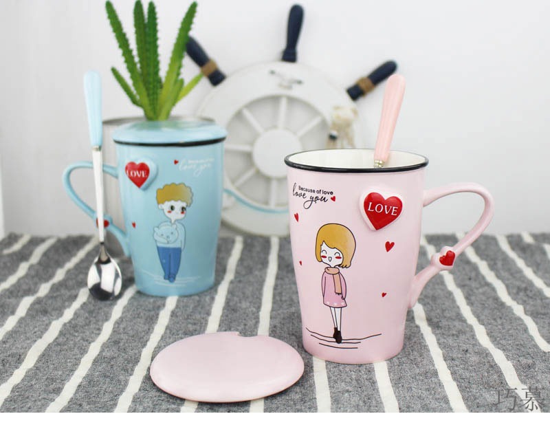 Qiao mu cup one south Korean creative cartoon ceramic mugs I birthday present coffee milk with water