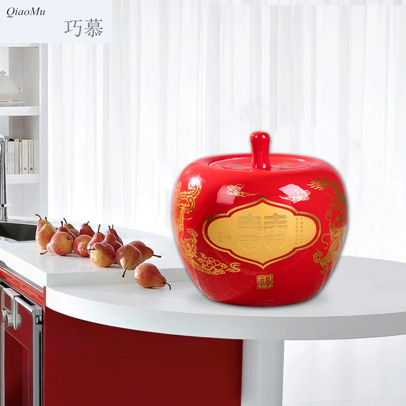 Qiao mu jingdezhen ceramic barrel feng shui with cover 10 jins to household moistureproof insect - resistant wedding candy storage tank