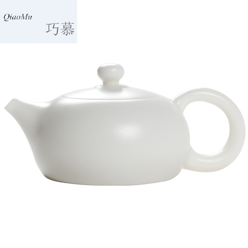 Qiao mu dehua ceramic teapot white porcelain household bian xi shi pot of rotating single pot of white jade porcelain kung fu tea set filter the brew